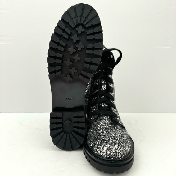 Kate Spade Jemma Silver Glitter Leather Combat Boots Women's 6.5 NEW - Picture 12 of 13